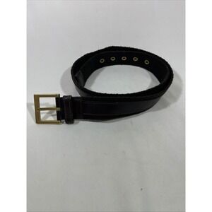 Mens Woven Leather Accent Belt Gold Buckle Durable Smart Causal Dark Brown L